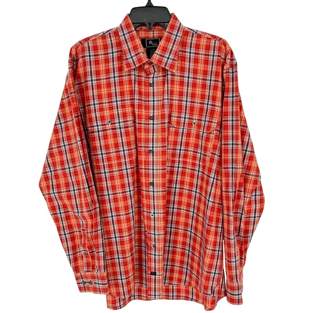 Y2K Men's Orange Plaid Button Up Shirt Jon Randall Collection Indie Western
